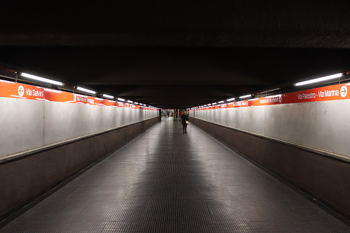 Milan - Italy - January 9, 2023. 
A tunnel of Metro Milan red line.