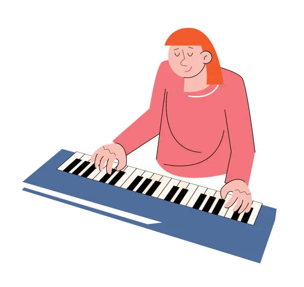 Vector illustration of hobby character people play keyboard vector illustration