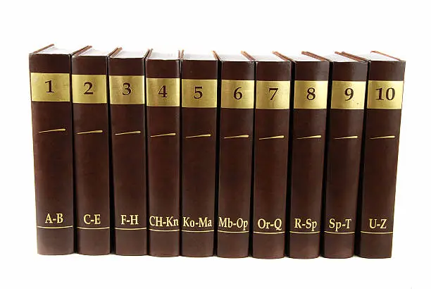 Encyclopedia set - 10 heavy book tomes isolated