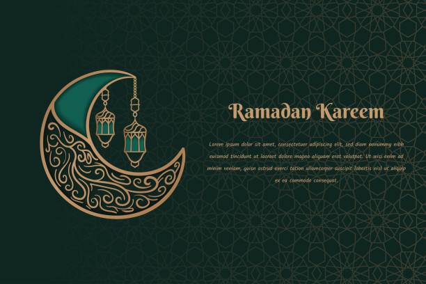 ilustraciones, imágenes clip art, dibujos animados e iconos de stock de fondo kareem de ramadán con diseño ornamental de luna creciente en diseño de fondo de patrón verde - ramadán