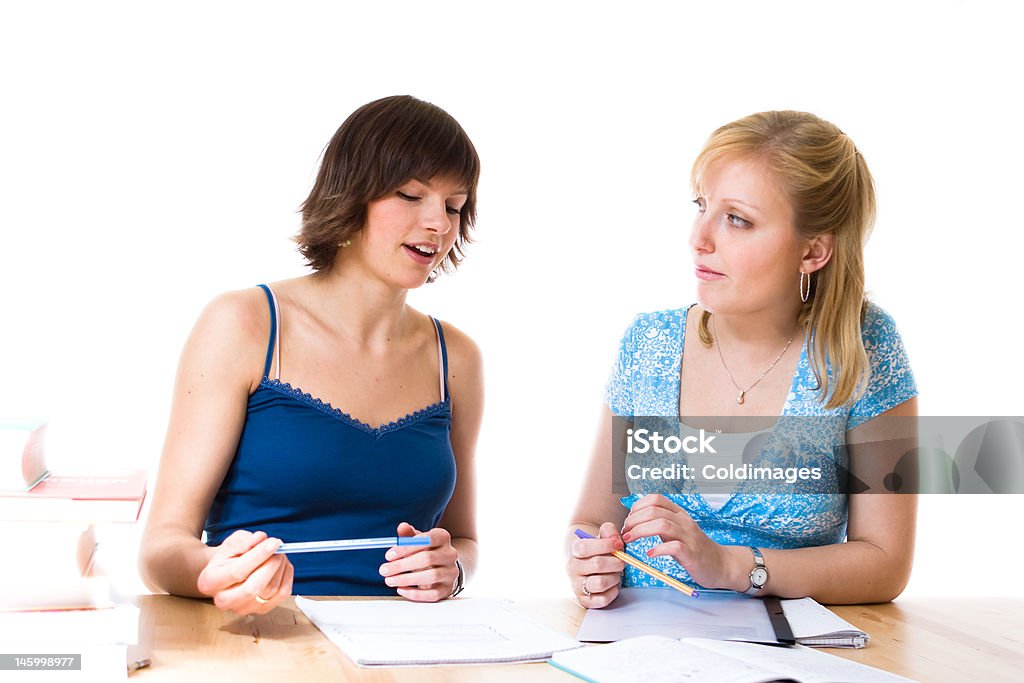 Team work Two young women helping each other out in their studies Discussion Stock Photo