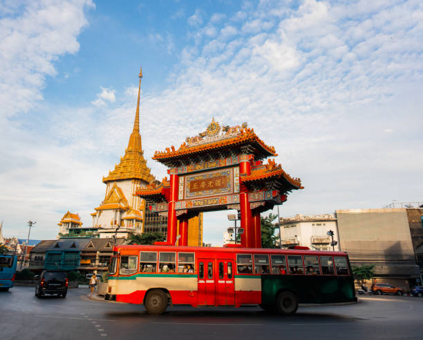 Bus near the gates in Chinatown in Bangkok