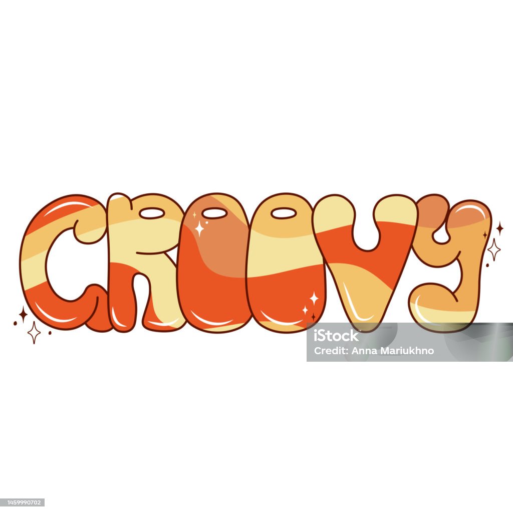 Handwritten Word Groovy Retro Lettering Hippie And Boho Style Stock