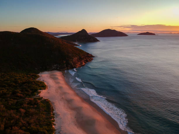 istock Sunrise over Tomaree Mountain and Box Beach by drone in Port Stephens, Australia 1459990836