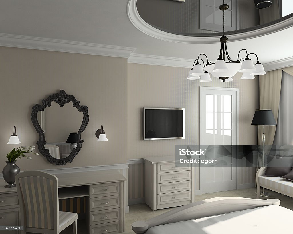 3 D render interior de Dormitorio clásico - Foto de stock de Piso - Residencia libre de derechos