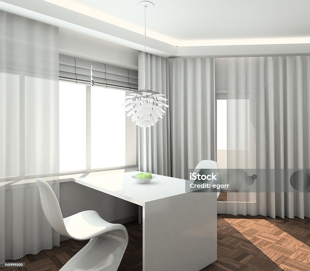 3 D render interior moderno da cozinha - Foto de stock de Branco royalty-free