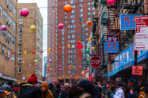 New York, N.Y. January 22, 2023:  A Lunar New Year 2023 celebration on streets of Chinatown, New York.  The most important holiday for Chinese population.