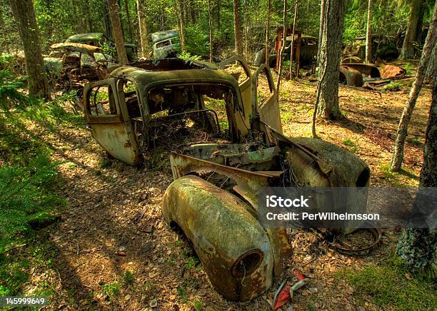 Rusty Automóveis Em Uma Floresta - Fotografias de stock e mais imagens de Carro - Carro, Floresta, Sucata