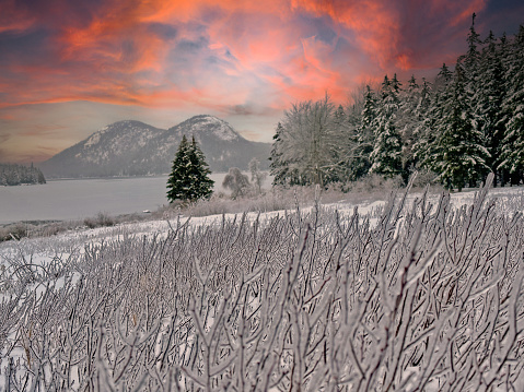 Winter Sunset at Jordan Pond, Acadia National Park