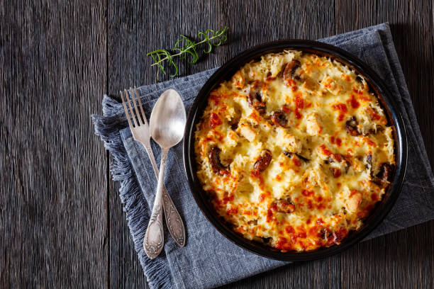 istock tasty Chicken Mushroom Rice Casserole, top view 1459998447