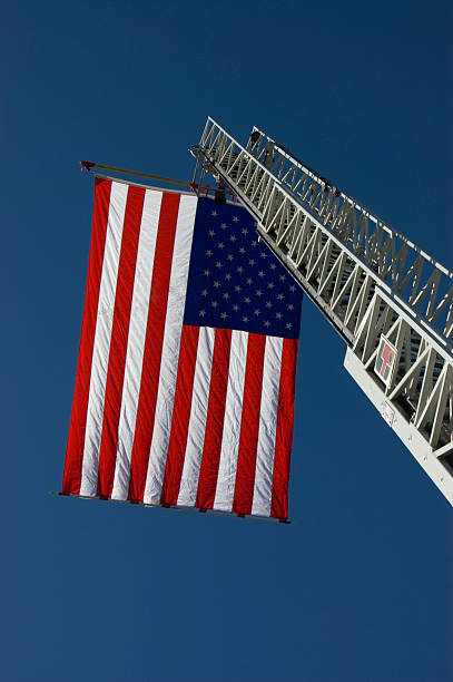 istock American Flag on Ladder Truck 146000184