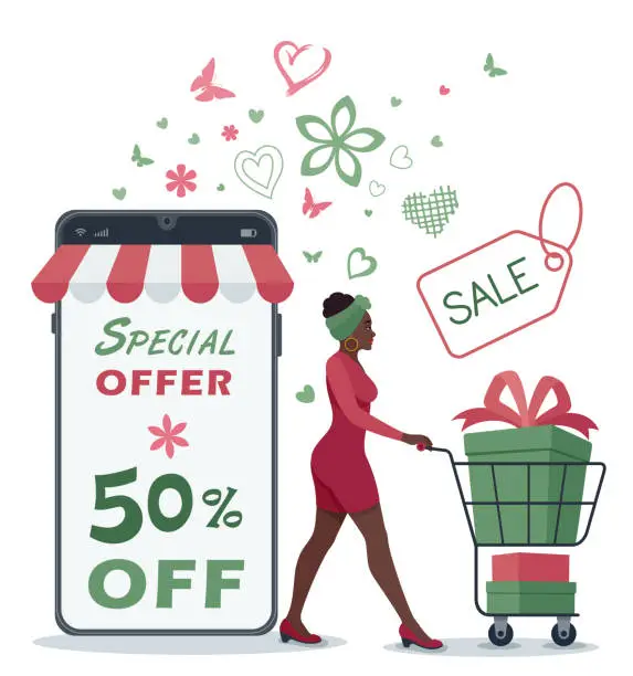 Vector illustration of Special Offer. Valentine's Day design for advertising, banners, and flyers. Online store. Online Shopping.