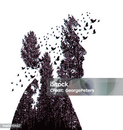 istock Native American Man, trees and birds with Glitch Technique 1460010457