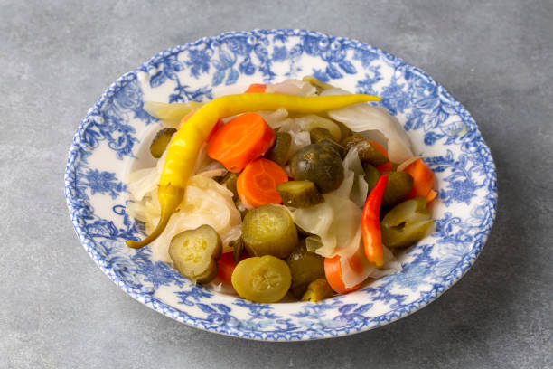 istock Assorted mixed pickled vegetables in bowl - plate, Turkish name; tursu. 1460011052