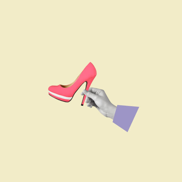 istock Creative collage of hand holding bright stylish shoe. 1460011116