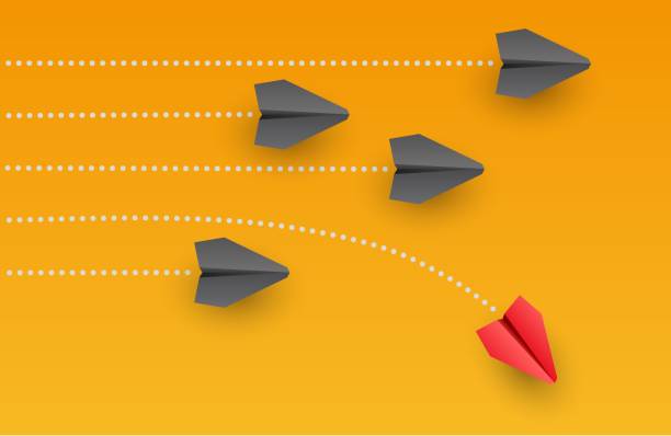 istock Individuality concept. Individual and unique leader red paper plane flies to the side. Vector 1460015996