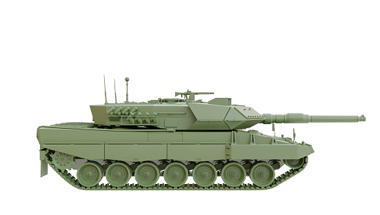 Army tank, leopard 2a4, main tank, for armored infantry and cavalry units with white background. 3d rendering