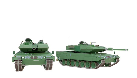 Army tank, leopard 2a4, main tank, for armored infantry and cavalry units with white background. 3d rendering