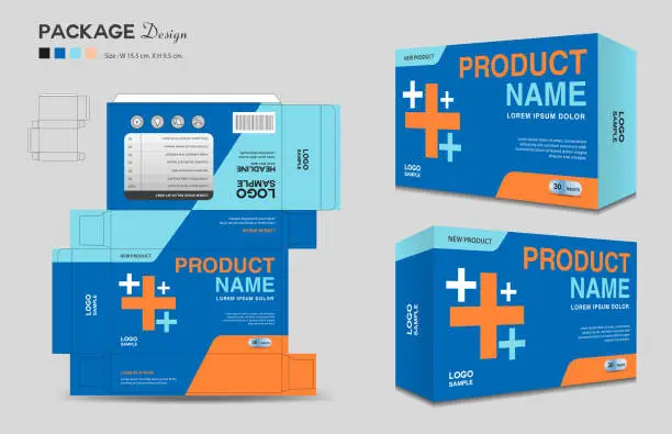 Vector illustration of Supplements and Cosmetic box design, Package design template, box outline, Box Packaging design, Label design, healthcare label, packaging design creative idea vector, realistic mock-up