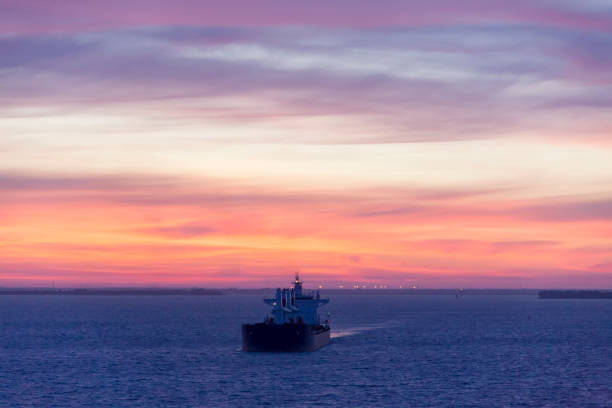 Tampa Hillsborough Bay Industrial Ship At Dawn stock photo