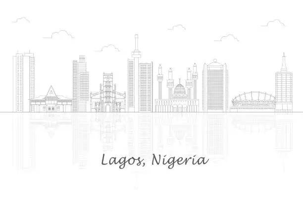 Vector illustration of Outline Skyline panorama of city of Lagos, Nigeria