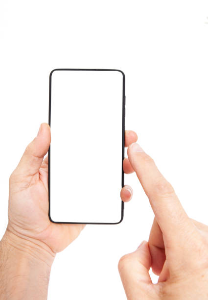 istock Mobile phone on white background. Hand holding mobile phone on white background. 1460031776
