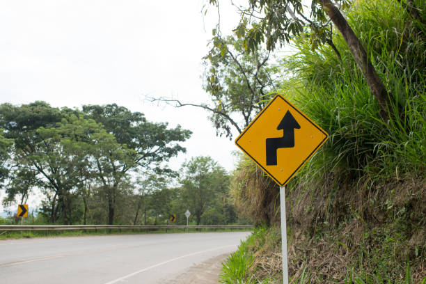 istock image of road traffic signs for caution and care while driving 1460031915
