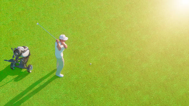 istock a man playing golf on a golf course 3d render  view from the top 1460031974