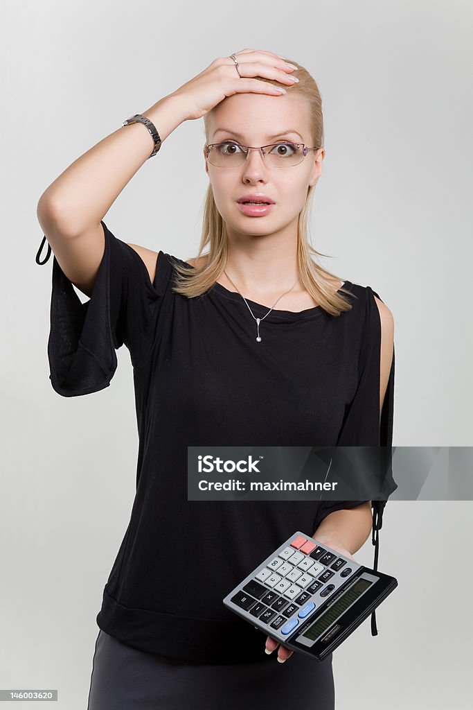 Schockiert Geschäftsfrau mit Kalkulator - Lizenzfrei Accessoires Stock-Foto