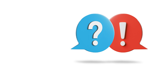 Speech bubbles with exclamation mark and question mark on white background