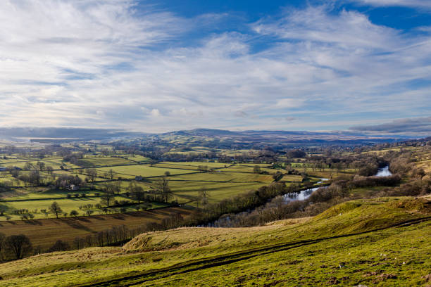 bellissimi teesdale e river tees nella contea di durham - northumberland england foto e immagini stock