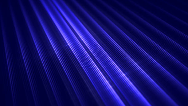 Futuristic Navy Blue Neon Light Trail Beams LED Laser Pattern Speed Abstract Striped Internet Communication Connection Technology Background Line Dark Blue Fiber Optic Cable Defocused Texture Fractal Art for presentation, flyer, card, poster, brochure, banner