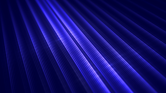 Futuristic Navy Blue Neon Light Trail Beams LED Laser Pattern Speed Abstract Striped Internet Communication Connection Technology Background Line Dark Blue Fiber Optic Cable Defocused Texture Fractal Art for presentation, flyer, card, poster, brochure, banner