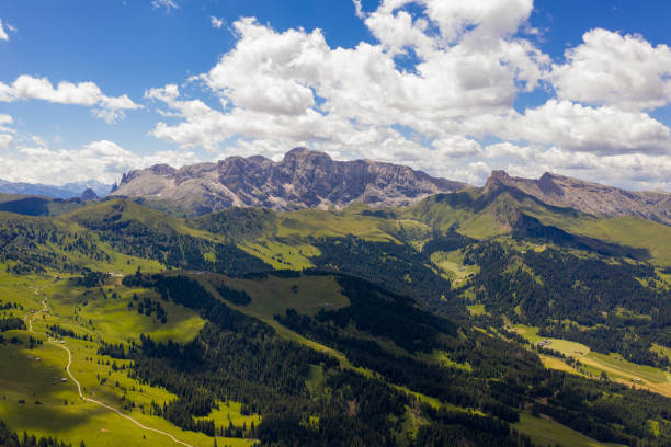 istock Drone view of mountain meadows and hiking path through it 1460038595