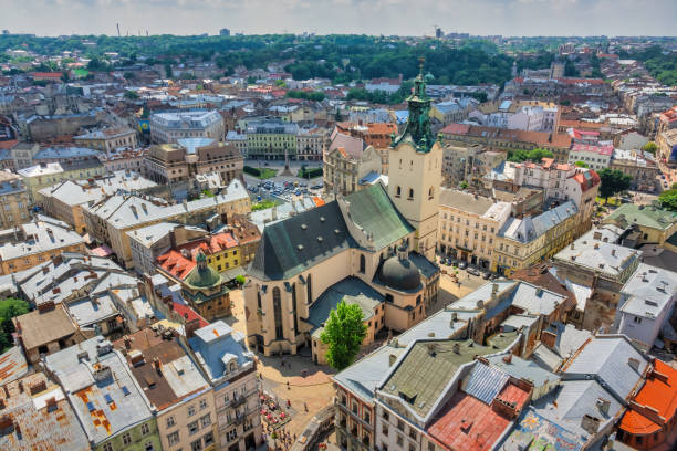 istock Lviv Ukraine Old Town Aerial View 1460038885