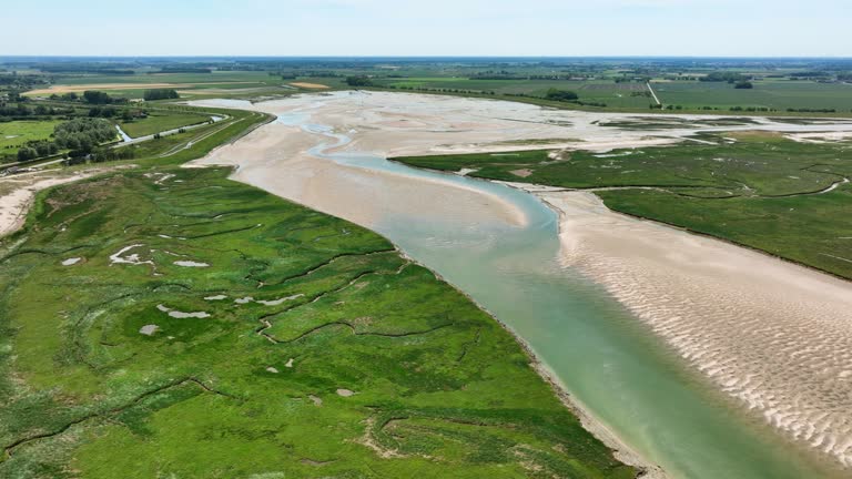 Het Zwin nature reserve, a wetland and estuary at the North Sea in Europe, drone view.