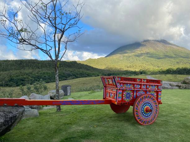Traditional ox cart with Arenal Volcano, Costa Rica. OLYMPUS DIGITAL CAMERA