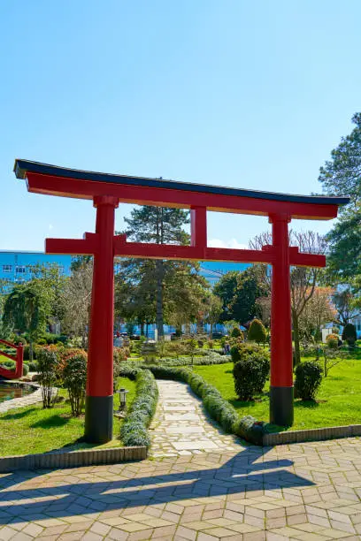 Decorative arch in Chinese style decoration in the park.