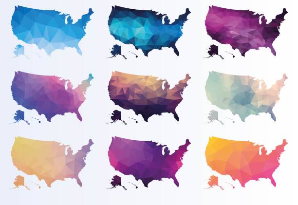 Set low poly maps of Usa Set low poly maps of Usa brisbane stock illustrations