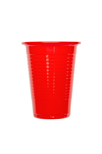 Red plastic cup isolated on white