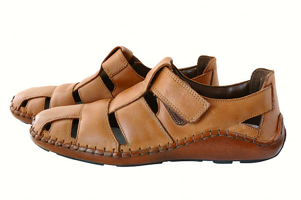 Man's  leather brown shoes. stock photo