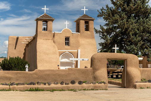 San Miguel Chapel in Santa Fe, New Mexico, built in 1610 in Adobe fortress church style is the oldest church in the United States