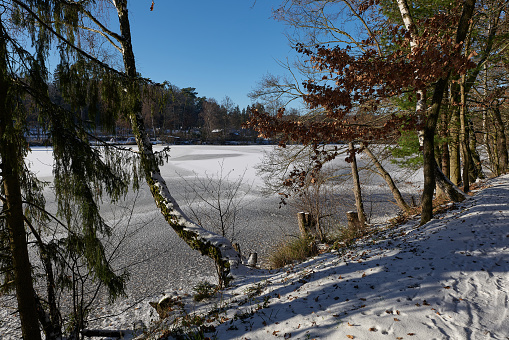 Landscape View of frozen Abant lake in Abant National Park in Bolu,Turkey