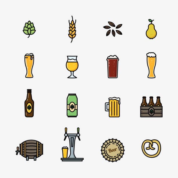 ilustrações, clipart, desenhos animados e ícones de ícones coloridos da fabricação de cerveja - pale ale