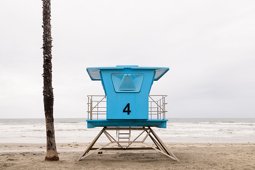 Blue lifeguard tower, Oceanside, California