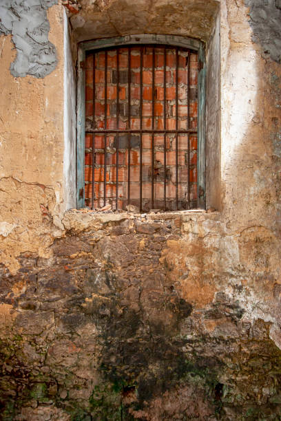 istock Ruins of an old monstery window covered in bricks 1460060824