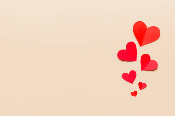 Valentine day background with red hearts, top view with copy space stock photo
