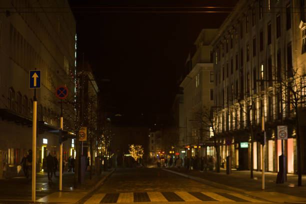 istock Empty Road during the night times in Bergen,Norway 1460064228