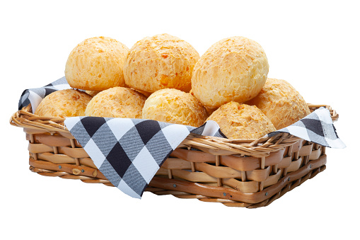 Cheese bread basket, Brazilian snack, pão de queijo