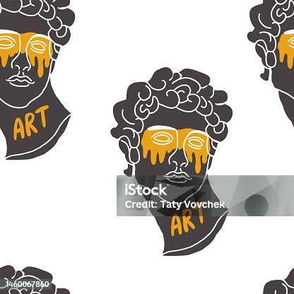 istock Seamless pattern with greek sculptures. Men faces. Stylish colorful background. pop art, modern antiquity. Vector illustration 1460067860